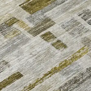 Photo of 8' Taupe Green And Gray Round Striped Washable Indoor Outdoor Area Rug