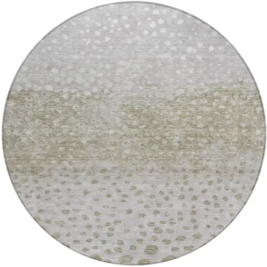 8' Taupe Green And Ivory Round Abstract Washable Indoor Outdoor Area Rug Photo 2