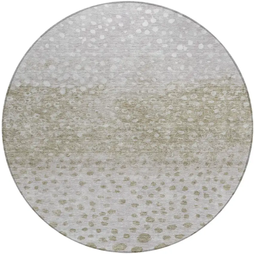 8' Taupe Green And Ivory Round Abstract Washable Indoor Outdoor Area Rug Photo 2