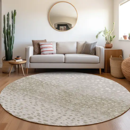8' Taupe Green And Ivory Round Abstract Washable Indoor Outdoor Area Rug Photo 8