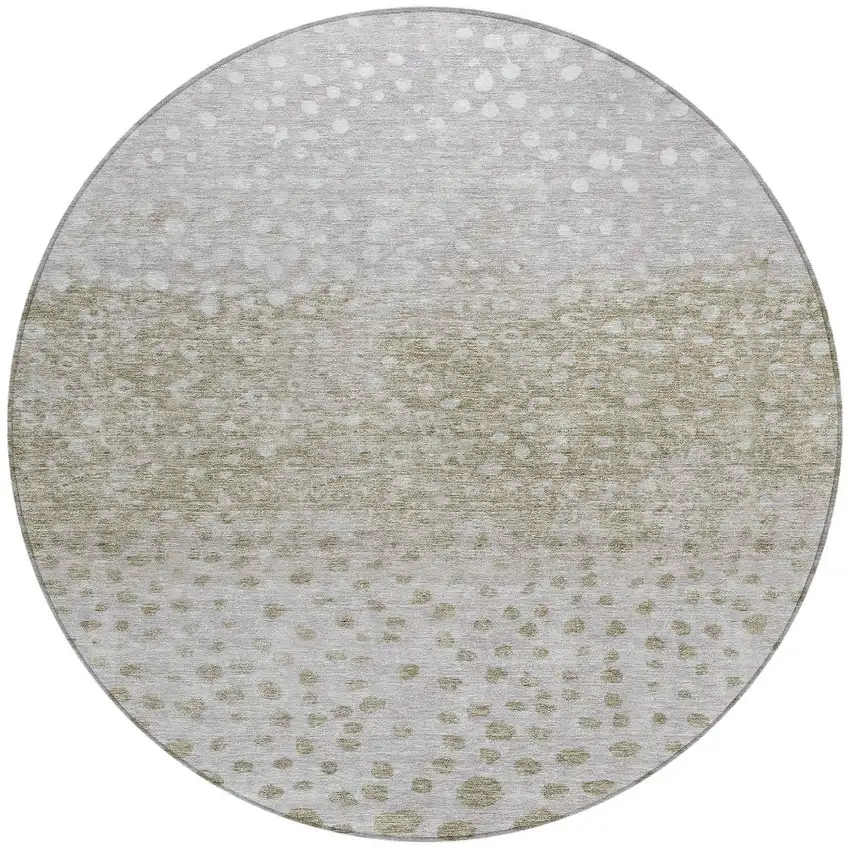 8' Taupe Green And Ivory Round Abstract Washable Indoor Outdoor Area Rug Photo 6