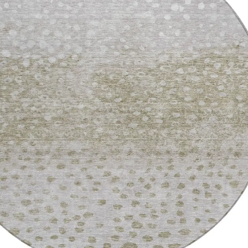 8' Taupe Green And Ivory Round Abstract Washable Indoor Outdoor Area Rug Photo 5