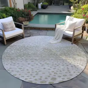 Photo of 8' Taupe Green And Ivory Round Abstract Washable Indoor Outdoor Area Rug