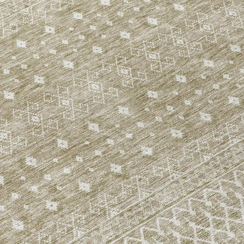 8' Taupe Green And Ivory Round Tribal Washable Indoor Outdoor Area Rug Photo 9