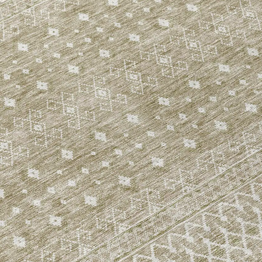 8' Taupe Green And Ivory Round Tribal Washable Indoor Outdoor Area Rug Photo 9