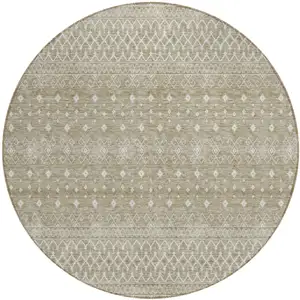 Photo of 8' Taupe Green And Ivory Round Tribal Washable Indoor Outdoor Area Rug