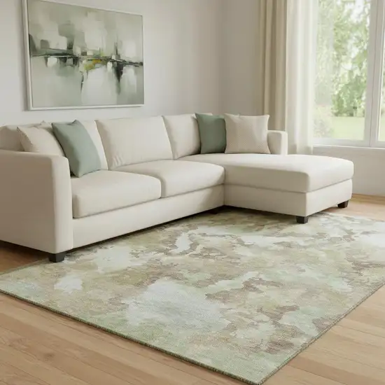 8' Taupe Ivory And Beige Abstract Washable Area Rug With UV Protection Photo 2