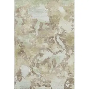 Photo of 8' Taupe Ivory And Beige Abstract Washable Area Rug With UV Protection