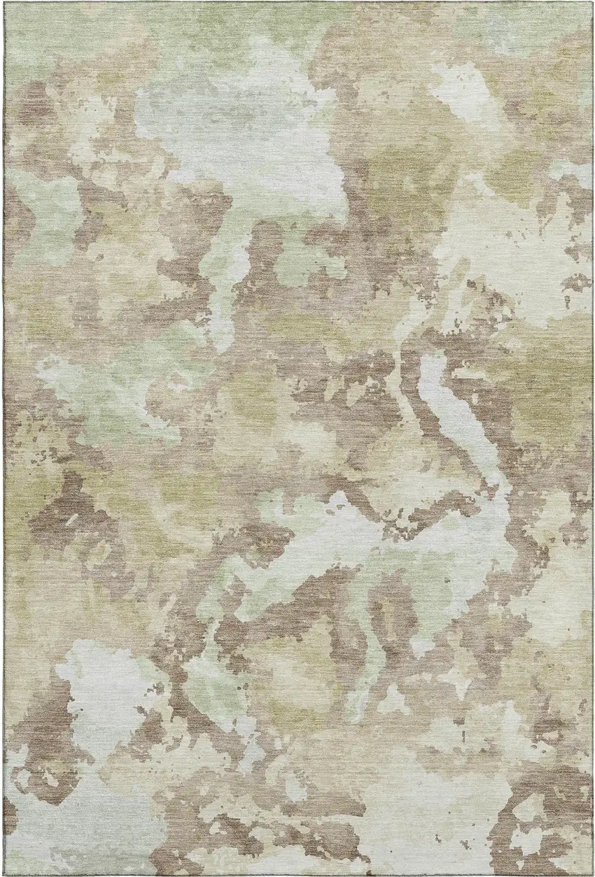 8' Taupe Ivory And Beige Abstract Washable Area Rug With UV Protection Photo 1