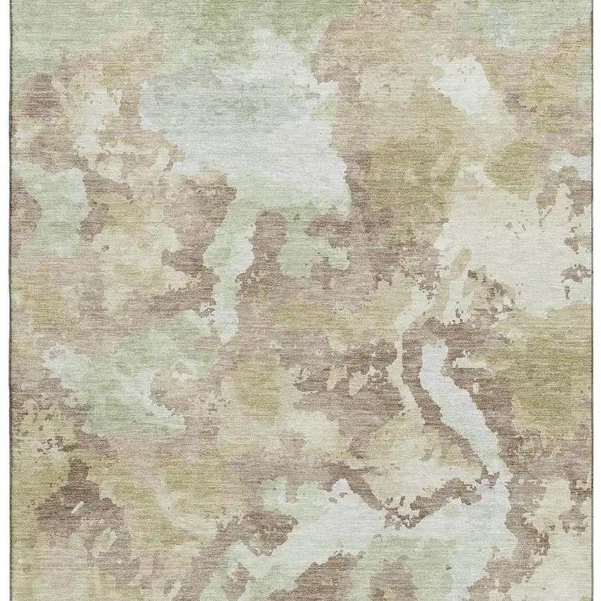 8' Taupe Ivory And Beige Abstract Washable Area Rug With UV Protection Photo 2