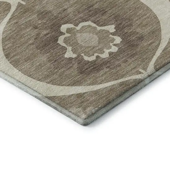 8' Taupe Ivory And Beige Medallion Washable Round Rug With UV Protection Photo 7