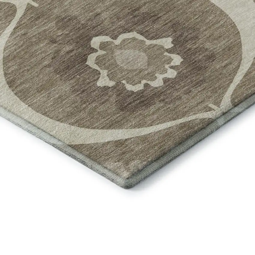 8' Taupe Ivory And Beige Medallion Washable Round Rug With UV Protection Photo 7