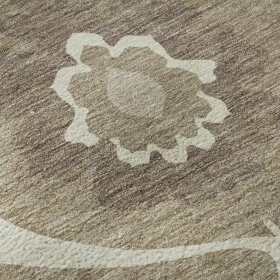 8' Taupe Ivory And Beige Medallion Washable Round Rug With UV Protection Photo 9