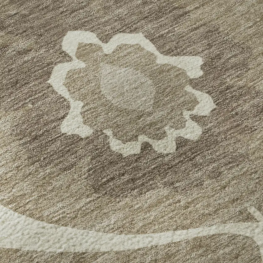 8' Taupe Ivory And Beige Medallion Washable Round Rug With UV Protection Photo 9