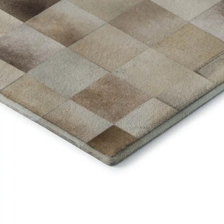 8' Taupe Ivory And Beige Patchwork Washable Round Rug With UV Protection Photo 7