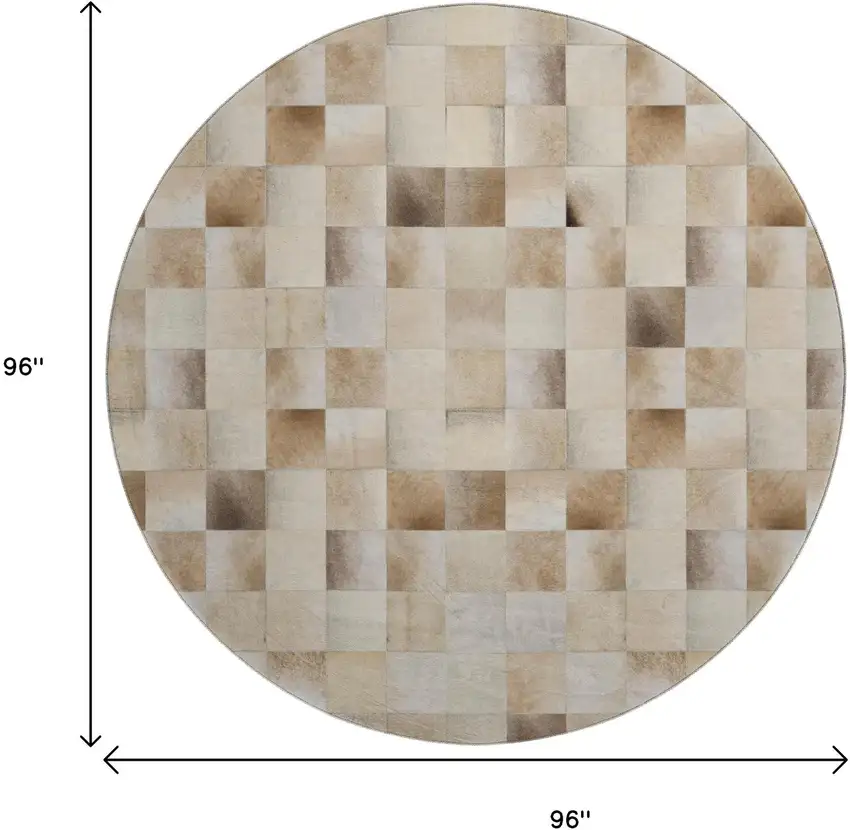 8' Taupe Ivory And Beige Patchwork Washable Round Rug With UV Protection Photo 3