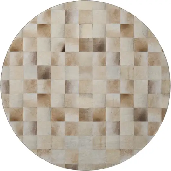 8' Taupe Ivory And Beige Patchwork Washable Round Rug With UV Protection Photo 4