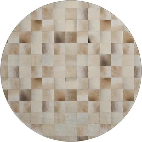 8' Taupe Ivory And Beige Patchwork Washable Round Rug With UV Protection Photo 2
