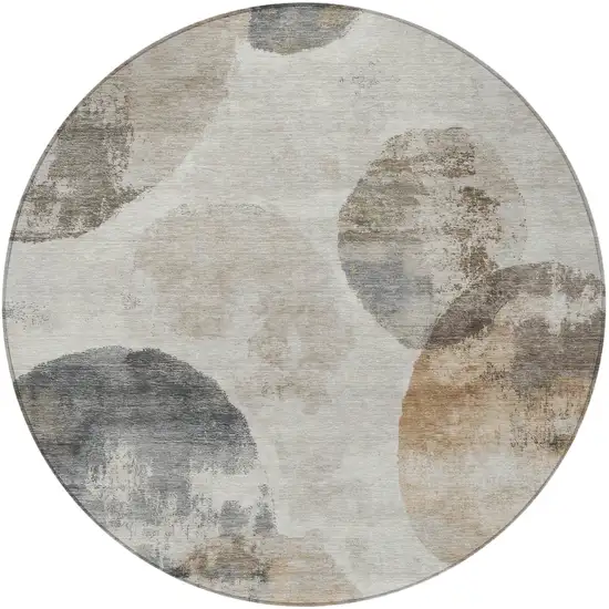 8' Taupe Ivory And Beige Round Abstract Washable Indoor Outdoor Area Rug Photo 4