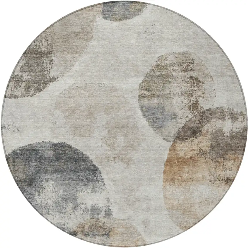 8' Taupe Ivory And Beige Round Abstract Washable Indoor Outdoor Area Rug Photo 4