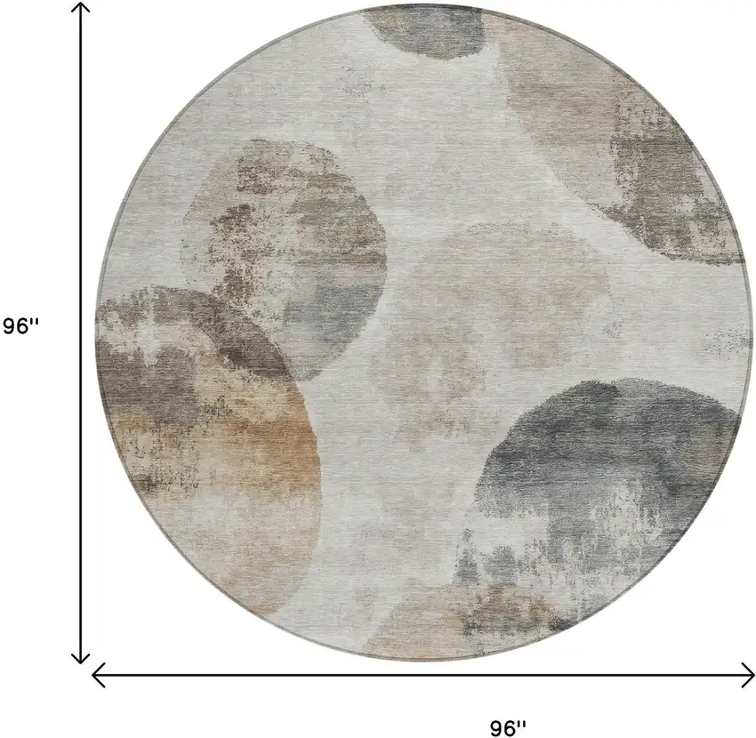 8' Taupe Ivory And Beige Round Abstract Washable Indoor Outdoor Area Rug Photo 3