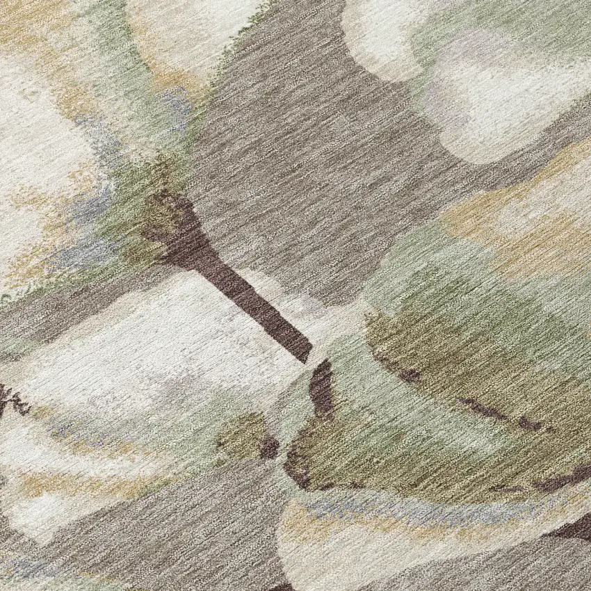 8' Taupe Ivory And Beige Round Botanical Leaves Washable Indoor Outdoor Area Rug Photo 9