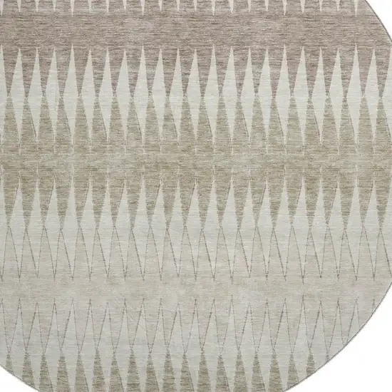 8' Taupe Ivory And Beige Striped Washable Round Rug With UV Protection Photo 3