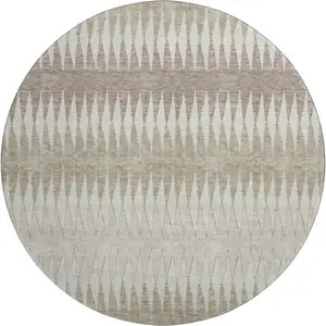 Photo of 8' Taupe Ivory And Beige Striped Washable Round Rug With UV Protection