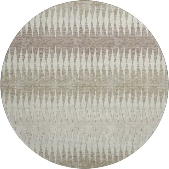 8' Taupe Ivory And Beige Striped Washable Round Rug With UV Protection Photo 1