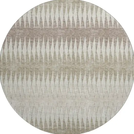 8' Taupe Ivory And Beige Striped Washable Round Rug With UV Protection Photo 4