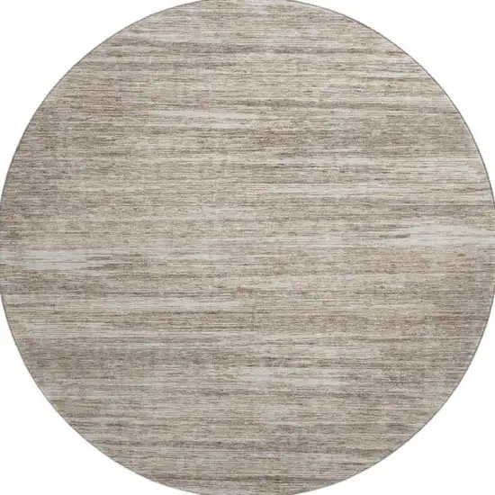 8' Taupe Ivory And Beige Striped Washable Round Rug With UV Protection Photo 4