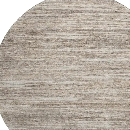 8' Taupe Ivory And Beige Striped Washable Round Rug With UV Protection Photo 3