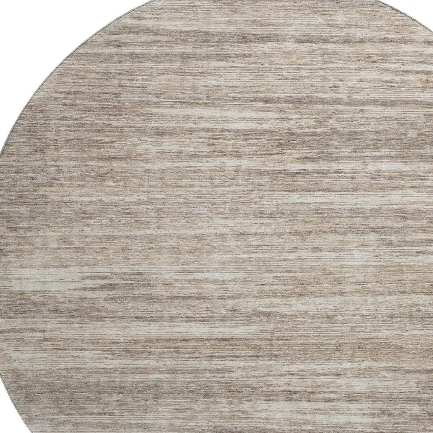 8' Taupe Ivory And Beige Striped Washable Round Rug With UV Protection Photo 3