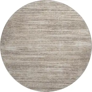 Photo of 8' Taupe Ivory And Beige Striped Washable Round Rug With UV Protection