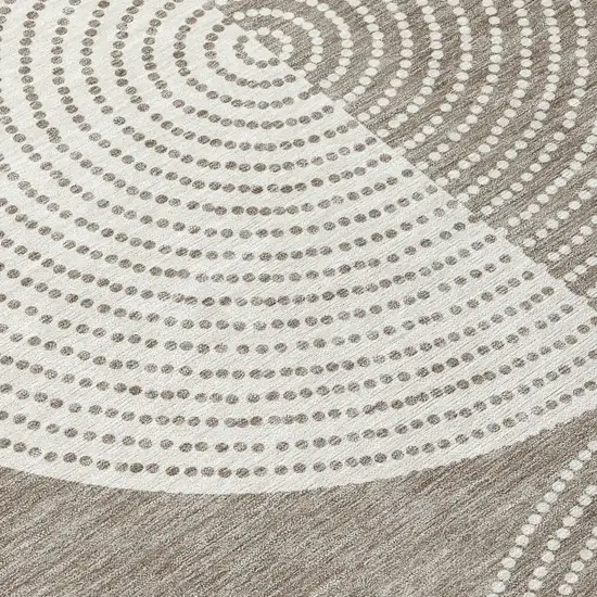 8' Taupe Ivory And Blue Round Geometric Washable Indoor Outdoor Area Rug Photo 7