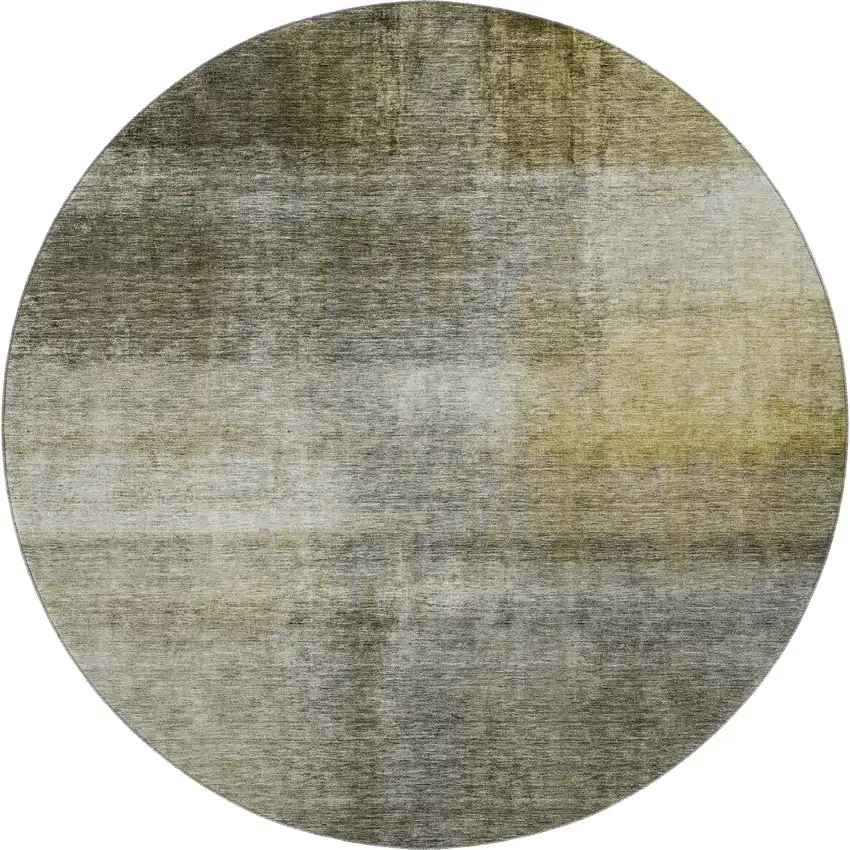 8' Taupe Ivory And Brown Abstract Washable Round Rug With UV Protection Photo 3