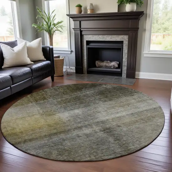 8' Taupe Ivory And Brown Abstract Washable Round Rug With UV Protection Photo 4