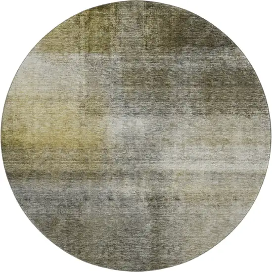 8' Taupe Ivory And Brown Abstract Washable Round Rug With UV Protection Photo 1