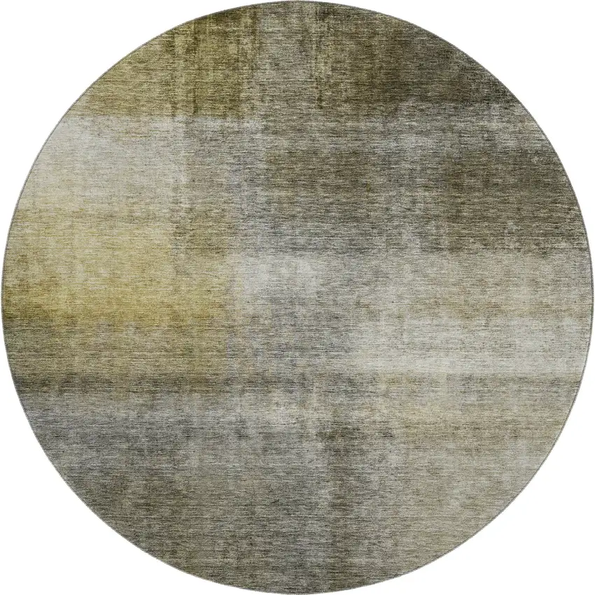 8' Taupe Ivory And Brown Abstract Washable Round Rug With UV Protection Photo 1
