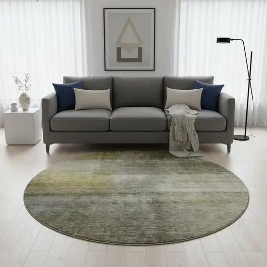 8' Taupe Ivory And Brown Abstract Washable Round Rug With UV Protection Photo 1