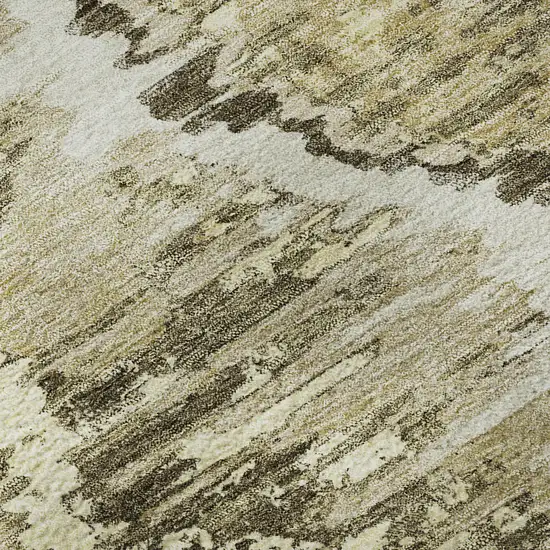 8' Taupe Ivory And Brown Diamond Washable Round Rug With UV Protection Photo 9