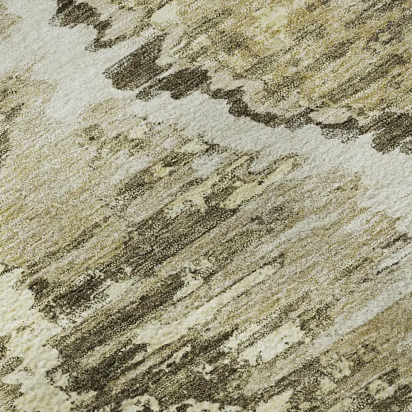 8' Taupe Ivory And Brown Diamond Washable Round Rug With UV Protection Photo 9