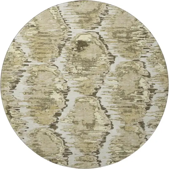 8' Taupe Ivory And Brown Diamond Washable Round Rug With UV Protection Photo 4