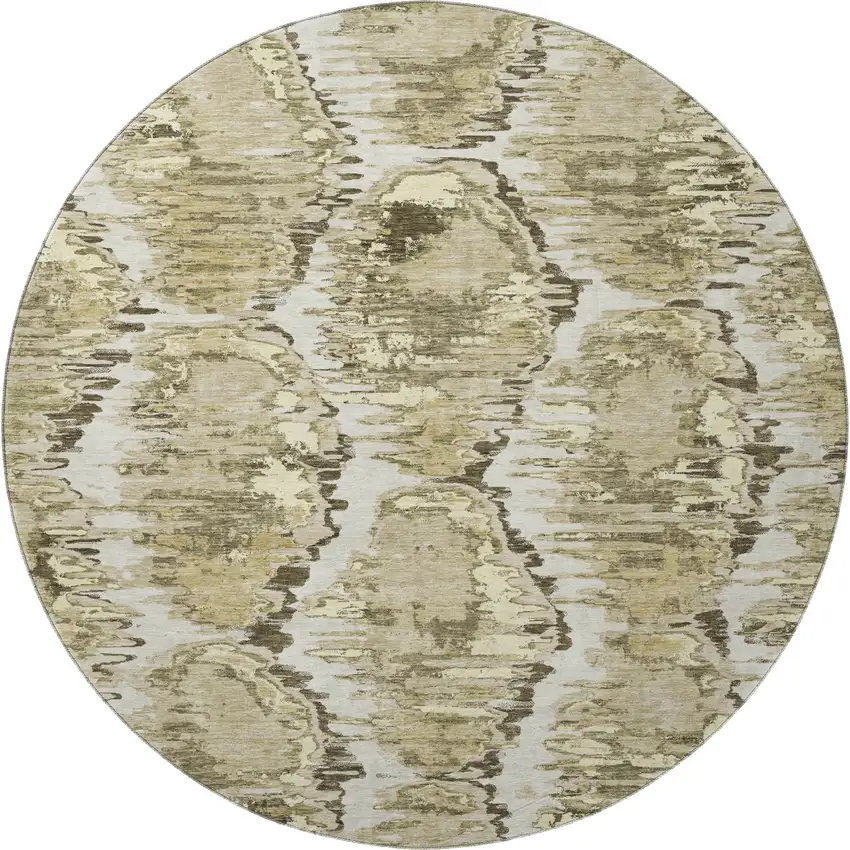 8' Taupe Ivory And Brown Diamond Washable Round Rug With UV Protection Photo 4