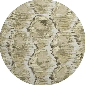 Photo of 8' Taupe Ivory And Brown Diamond Washable Round Rug With UV Protection