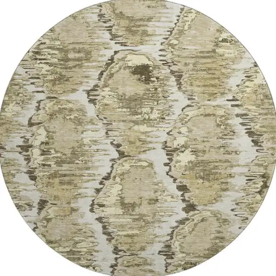 8' Taupe Ivory And Brown Diamond Washable Round Rug With UV Protection Photo 3
