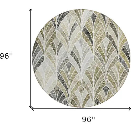8' Taupe Ivory And Brown Round Geometric Washable Indoor Outdoor Area Rug Photo 3