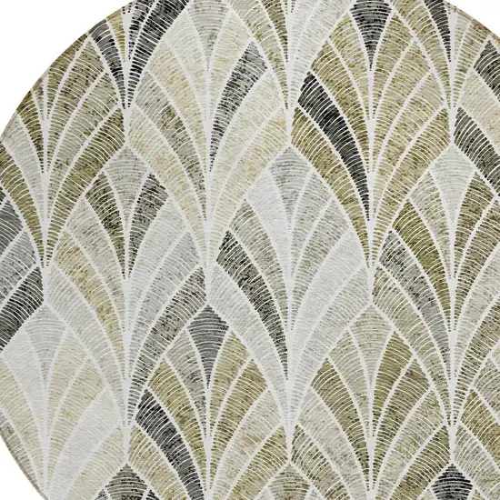 8' Taupe Ivory And Brown Round Geometric Washable Indoor Outdoor Area Rug Photo 5