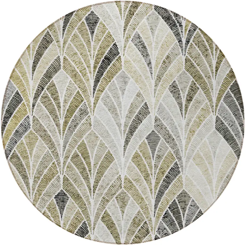 8' Taupe Ivory And Brown Round Geometric Washable Indoor Outdoor Area Rug Photo 6