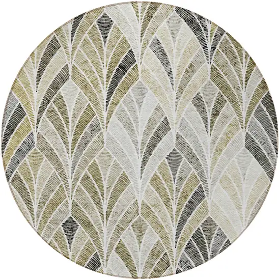 8' Taupe Ivory And Brown Round Geometric Washable Indoor Outdoor Area Rug Photo 6